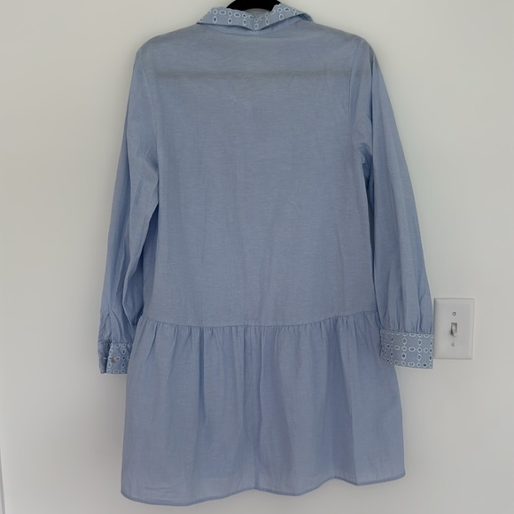 ZARA Embroidered Mini Swing Dress Eyelet Crochet, Light Blue - Size S - Picture 6 of 7